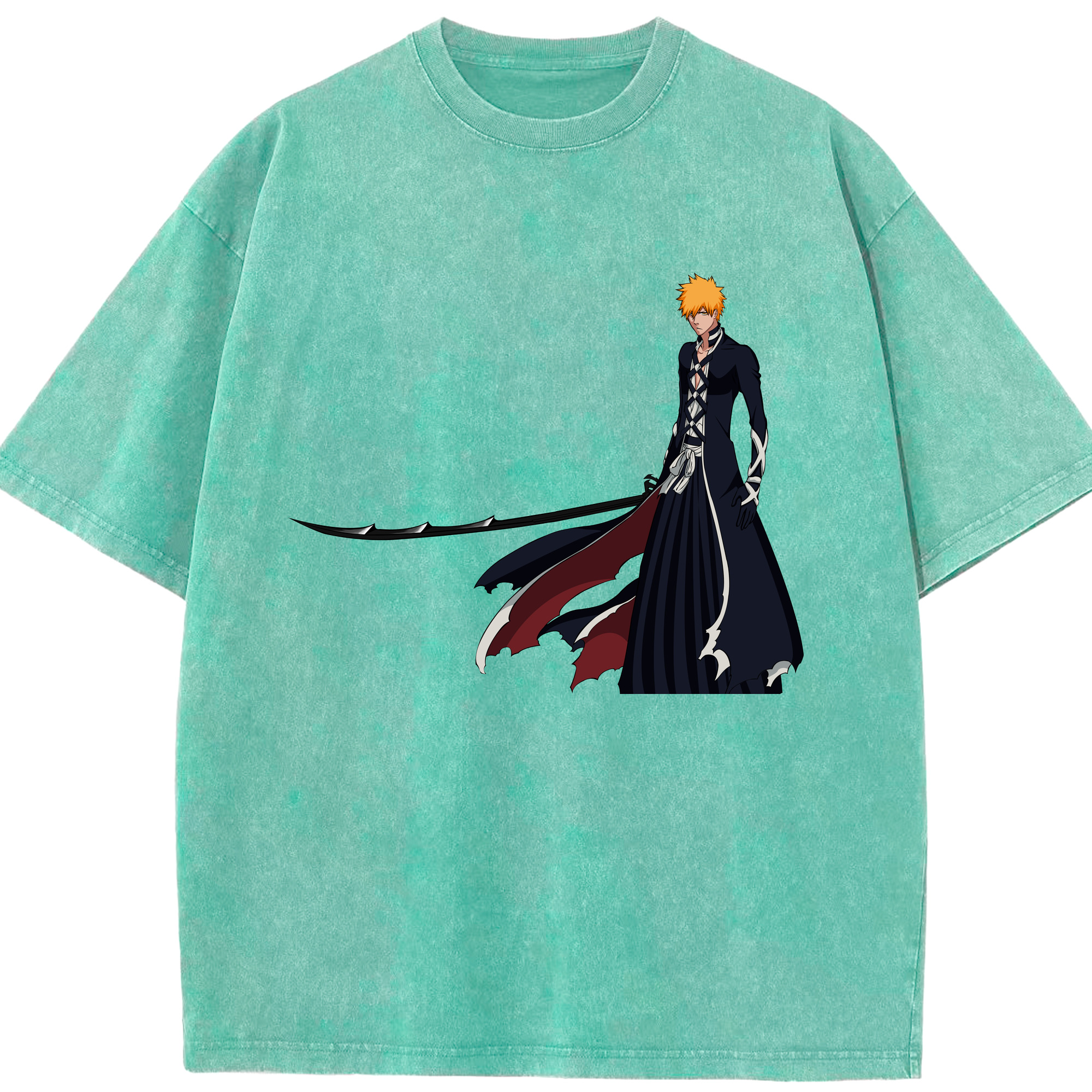 （画像用） ブリーチ 黒崎一護（くろさき いちご）BLEACH Kurosaki Ichigo 綿100% ヴィンテージ風 半袖Tシャツ（フロントプリント）